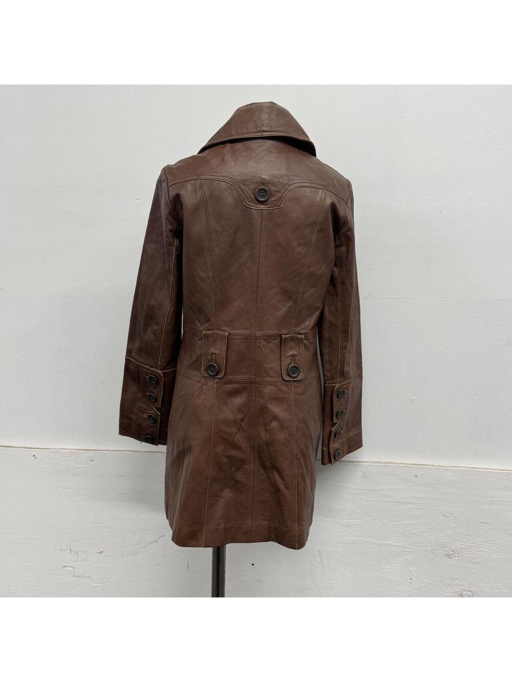 Vintage Y2K ONLY Brown Convertible Double-Breasted Leather Trench Coat - Picture 2 of 8